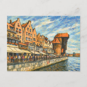 Cartão Postal De Festividades Desenho em pastel da histórica porta do guindaste