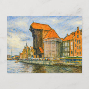Cartão Postal De Festividades Desenho em pastel da histórica porta do guindaste