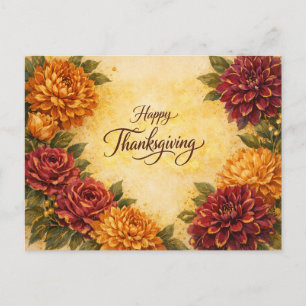 Cartão Postal De Festividades Desenho Floral de Outono com Tons de Joias para o