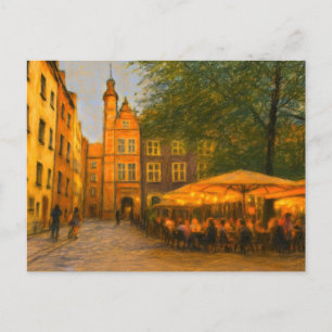 Cartão Postal De Festividades Desenho pastel de restaurantes da cidade velha de