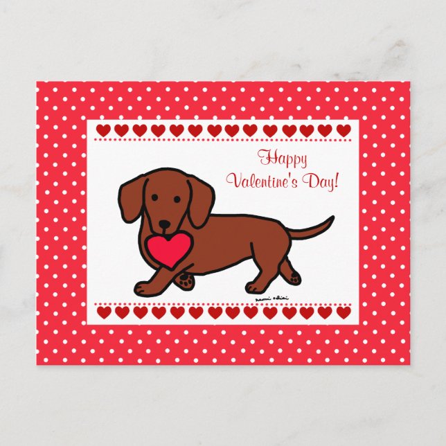Cartão Postal De Festividades Desenhos animados dos namorados do Dachshund (Frente)
