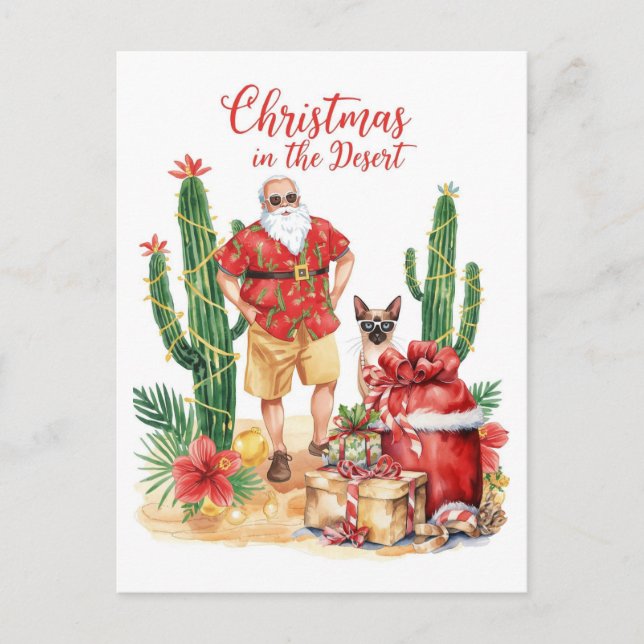Cartão Postal De Festividades Desert Christmas with Cactus Santa Claus  (Frente)