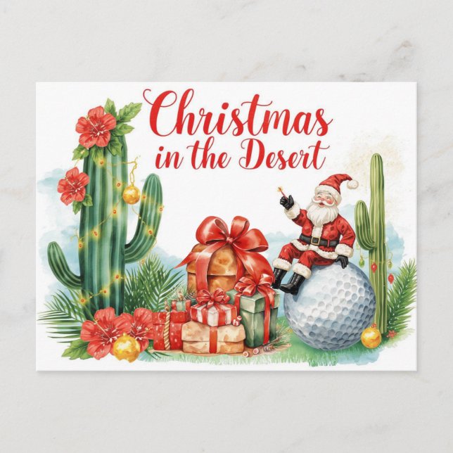 Cartão Postal De Festividades Desert Christmas with Cactus Santa Claus  (Frente)