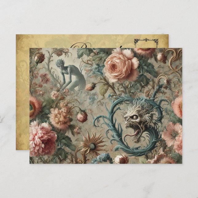 Cartão Postal De Festividades Desgraça habitável - Design Floral Gótico Vitorian (Frente/Verso)