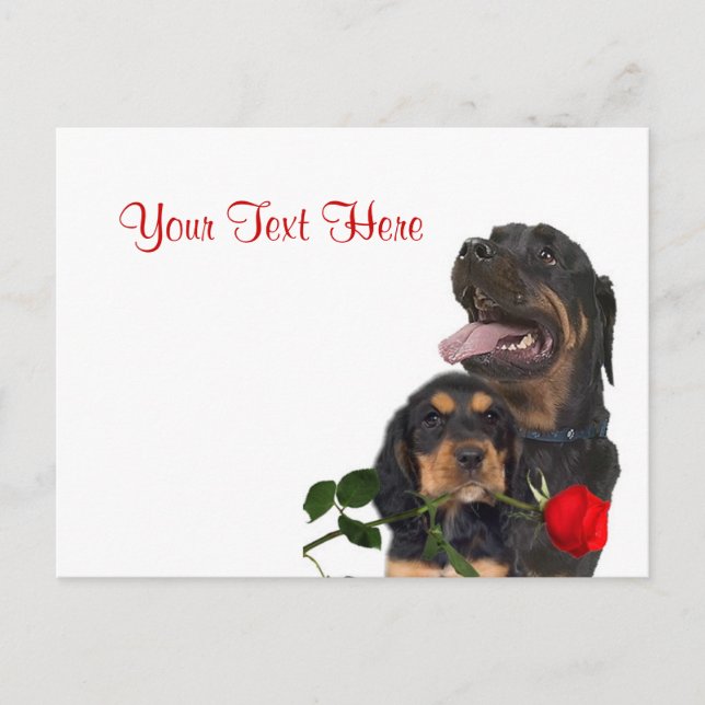 Cartão Postal De Festividades Design da Rosa vermelha do Rottweiler (Frente)