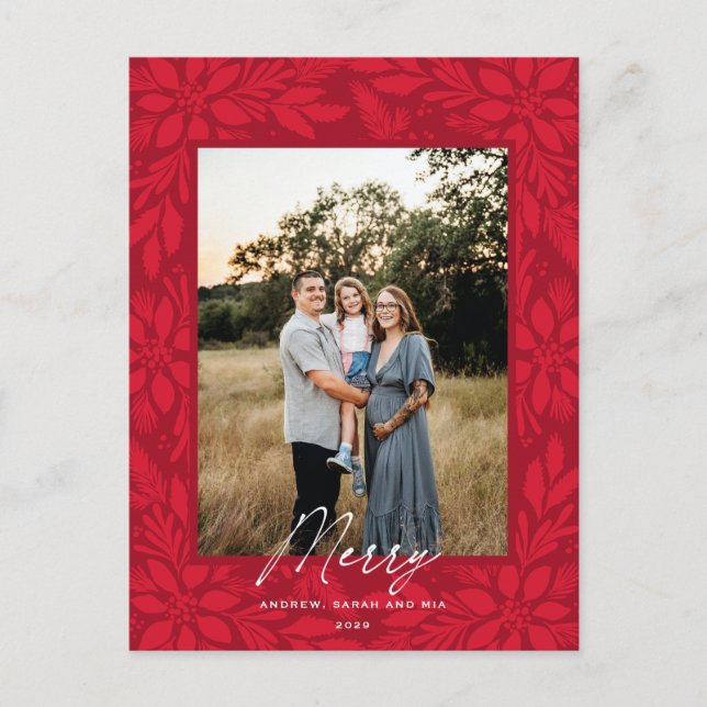 Cartão Postal De Festividades Design de Natal da Red Poinsettia (Frente)