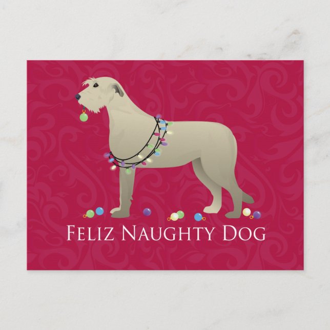 Cartão Postal De Festividades Design de Natal do Wolfhound irlandês (Frente)