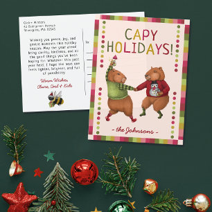Cartão Postal De Festividades Design de Natal Engraçado Capybara para Amantes de