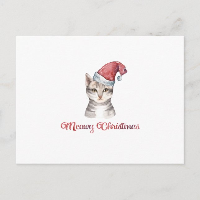 Cartão Postal De Festividades Design de Natal meowy para amantes de gato (Frente)