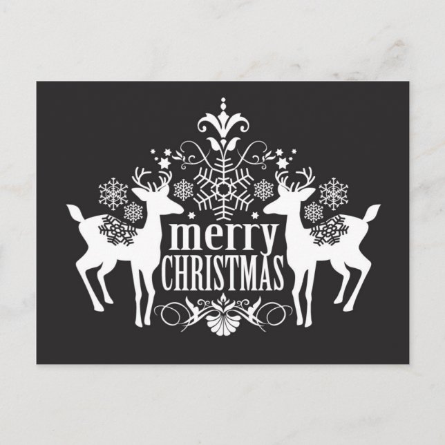 Cartão Postal De Festividades Design de Natal preto e branco (Frente)