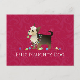 Cartão Postal De Festividades Design de Natal Yorkie