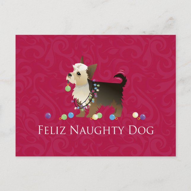 Cartão Postal De Festividades Design de Natal Yorkie (Frente)