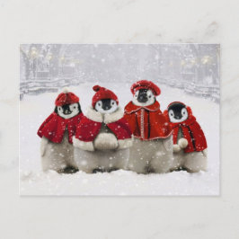 Cartão Postal De Festividades Design de Pinguins de Natal Vermelho e Branco
