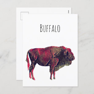Cartão Postal De Festividades Design de Retrato de Buffalo para Bison ou Animal