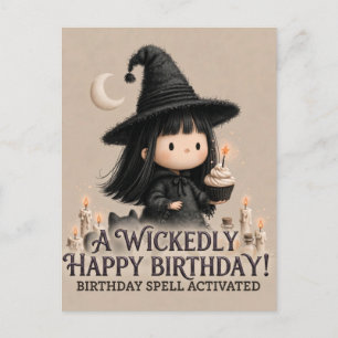 Cartão Postal De Festividades Design de Saudação de Aniversário de Bruxa Fofa co