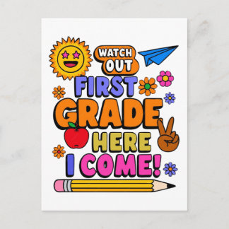 Cartão Postal De Festividades Design de vetor colorido de volta às aulas para a
