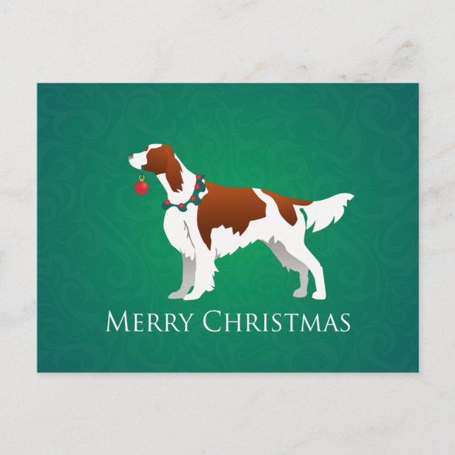 Cartão Postal De Festividades Design vermelho e branco irlandês do Feliz Natal (Frente)