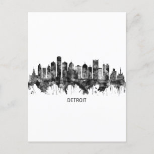 Cartão Postal De Festividades Detroit Michigan Skyline BW