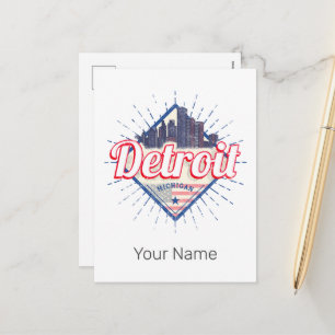 Cartão Postal De Festividades Detroit Michigan United States Skyline Vintage EUA