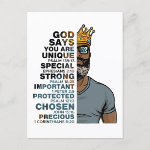 Cartão Postal De Festividades Deus diz que eu sou o rei negro Melanin Man Bruh B