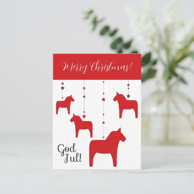 Cartão Postal De Festividades Deus personalizado! Natal Dala Horse (Em pé/Frente)