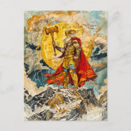 Cartão Postal De Festividades Deus Viking Thor na Montanha Aquarela como Antigo