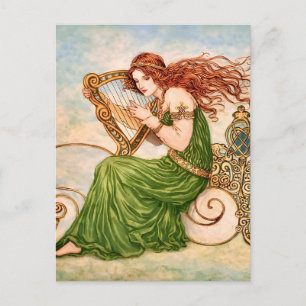 Cartão Postal De Festividades Deusa Irlandesa Tocando Harpa – Arte Nova Céltica