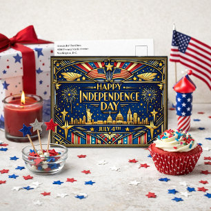 Cartão Postal De Festividades Dia da Independência Patriótico Art Déco