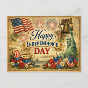 Cartão Postal De Festividades Dia da Independência Transitional Americana