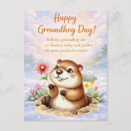 Cartão Postal De Festividades Dia da Marmota aquarela