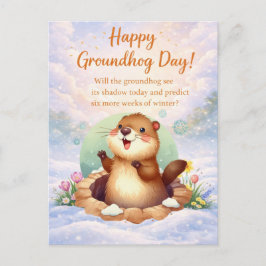 Cartão Postal De Festividades Dia da Marmota aquarela