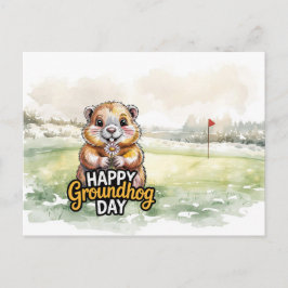 Cartão Postal De Festividades Dia da Marmota Feliz no Golfe para Golfista