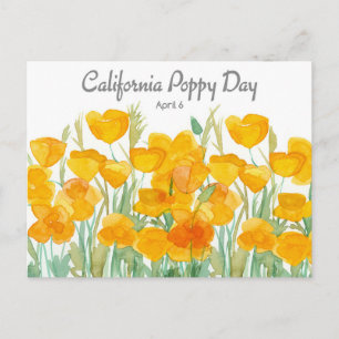 Cartão Postal De Festividades Dia da Papoula da Califórnia 6 de Abril Aquarela F