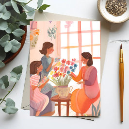 Cartão Postal De Festividades Dia das Mães Aquarela Floral Pintada à Mão