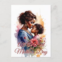 Cartão Postal De Festividades Dia das Mães Arte de Amor Aquarela Africana