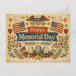 Cartão Postal De Festividades Dia de Memória Folk Art Americana