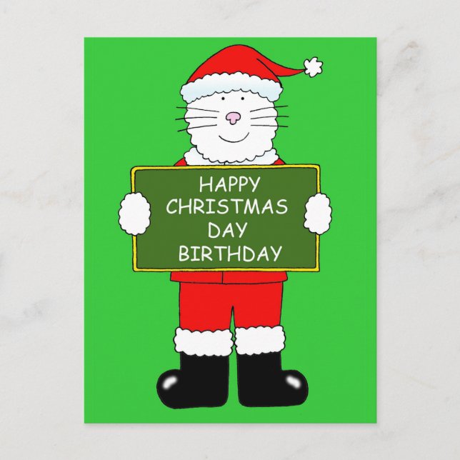 Cartão Postal De Festividades Dia de Natal Gato de Aniversário em Papais noeis (Frente)
