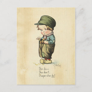 Cartão Postal De Festividades Dia de os namorados Boy Vintage Ilustração doce Ve