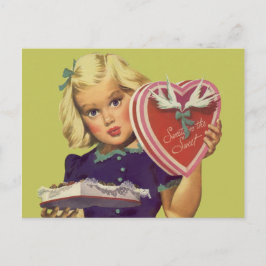 Cartão Postal De Festividades Dia de os namorados de Vintage, Garota com Chocola