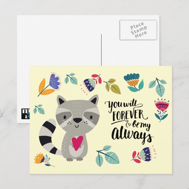 Cartão Postal De Festividades Dia de os namorados Funny Raccoon (Frente/Verso)