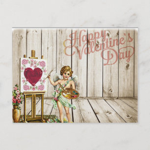 Cartão Postal De Festividades Dia de os namorados Vintage Flowers Cherub