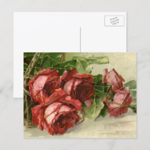 Cartão Postal De Festividades Dia de os namorados Vintage, Rosas vermelhas Crims
