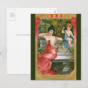 Cartão Postal De Festividades Dia de os namorados Vintage, Senhora Vitoriana com