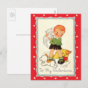 Cartão Postal De Festividades Dia de os namorados vitoriano, gato e cão