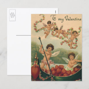 Cartão Postal De Festividades Dia de os namorados Vitoriano Vintage, Cherubs no