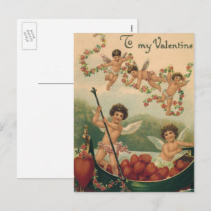 Cartão Postal De Festividades Dia de os namorados Vitoriano Vintage, Cherubs no 