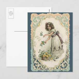 Cartão Postal De Festividades Dia de os namorados Vitoriano Vintage, Garota com 