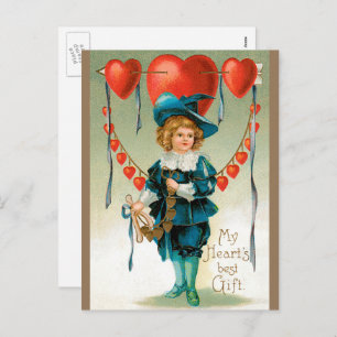 Cartão Postal De Festividades Dia de os namorados Vitoriano Vintage, Menino com 