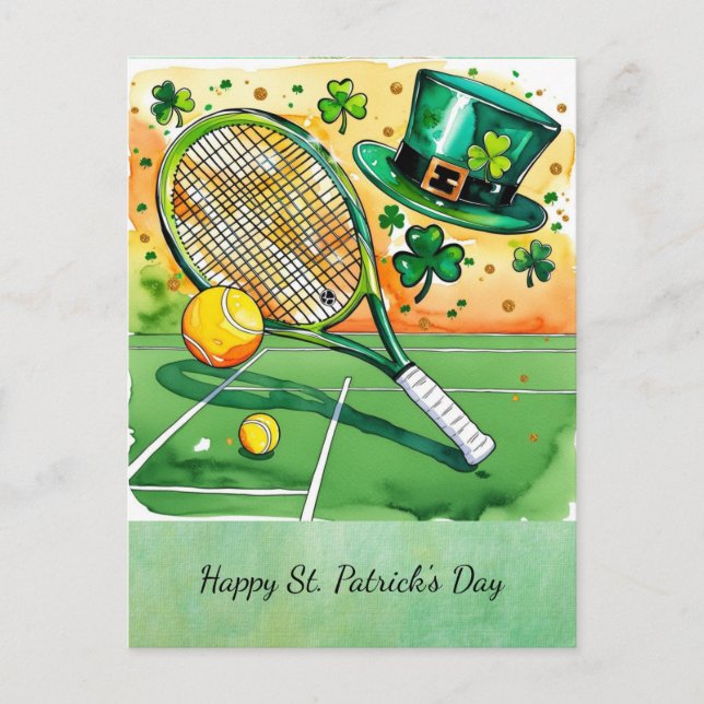 Cartão Postal De Festividades Dia de Patrick para o jogador de Tênis (Frente)