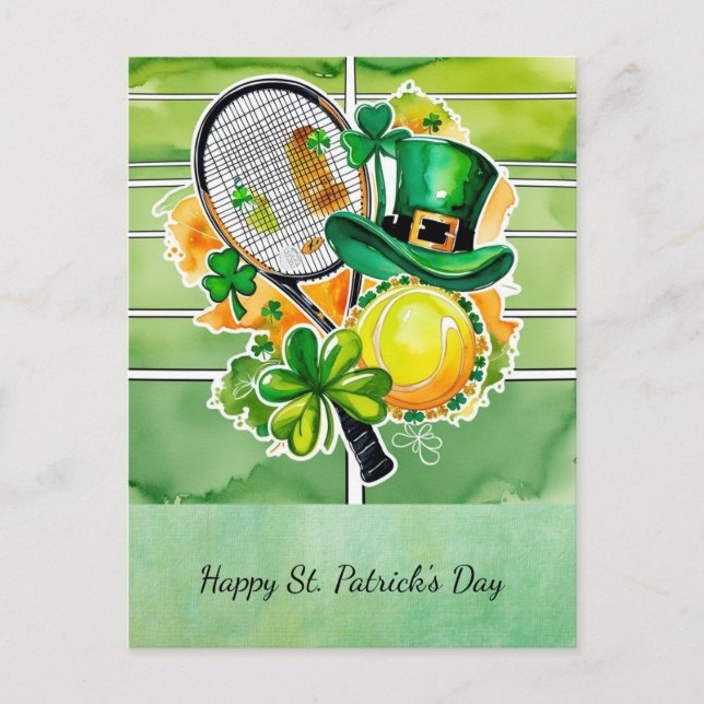 Cartão Postal De Festividades Dia de Patrick para o jogador de Tênis (Frente)